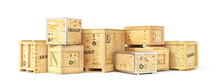 Delivery Wooden Boxes Isolation On A White Background. 3d Illustration
