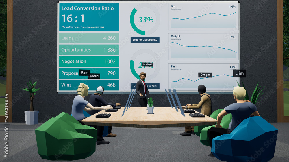 Meeting Simulation People as avatars having a business meeting in a virtual metaverse VR ...