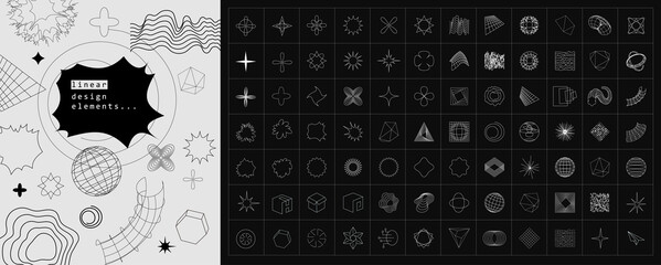 retrofuturistic geometry design elements collection. cyber neo futuristic style 80s 90s glitch bruta