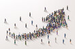 large group of people gathered together as an arrow symbol. People crowd concept. Vector