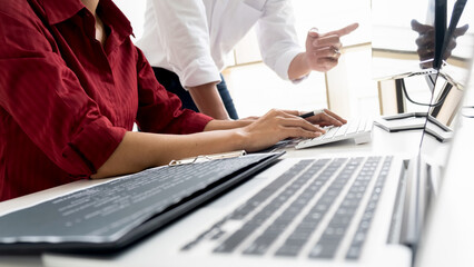 Wall Mural - programmer working in a software development and coding technologies. website design. technology con