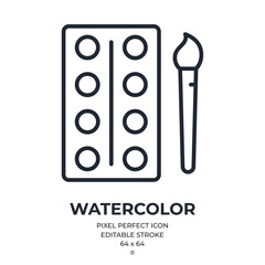 Wall Mural - watercolor palette editable stroke outline icon isolated on white background flat vector illustratio