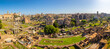 Panoramic view of The Roman Forum (latin name Forum Romanum), plaza of the ancient roman ruins at the center of the city of Rome, Italy, Europe.