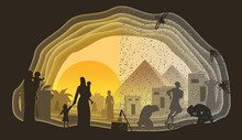 10 Plagues Of Egypt. Flies. Bible Story. Paper Art. Abstract, Illustration, Minimalism. Digital Art.