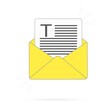 © Олександр Шнурик - Envelope yellow with sheets of paper and text, and leter T. New email . Flat design illustration. Stock vector graphics