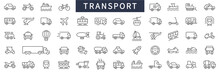 Transport Thin Line Icons Set. Vehicle Icons. Transport Symbols Collection. Transport Types. Vector Illustration