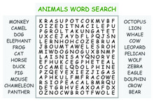 Animals Word Search Puzzle Vector