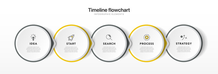 Poster - Timeline infographic design with 5 options or steps. Infographics for business concept. Can be used for presentations workflow layout, banner, process, diagram, flow chart, info graph, annual report.