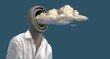 © Jorm Sangsorn - A cloud in a man head. Concept idea art of surreal, psychology, thinking solution and brain. 3d illustration. Conceptual artwork.