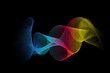 Colorful abstract wave lines flowing on a black background, ideal for topics about technology, music, science and the digital world.