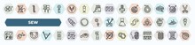 Set Of 40 Thin Line Sew Icons. Outline Icons Such As Sewing Tools, Of Pins, Crochet, Glue Stick, French Curve, Sewing Equipment, Jeans Pocket, Sewing Box, Spool, Yarn Ball Vector.