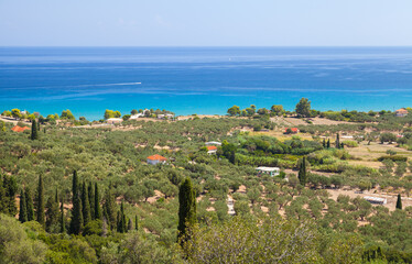 Wall Mural - Mediterranean summer landscape. Coastal view of Greek island