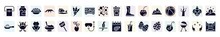 Africa Filled Icons Set. Glyph Icons Such As Freezer, Pie, Beet, Wellington, Beach Ball, Monster, Mashed Potatoes, Snorkel, Monstera Leaf Icon.