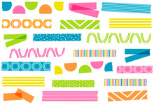 Summer Fun Washi Tape Collection. Semi-transparent Masking Tape Or Adhesive Strips. EPS File Has Global Colors For Easy Color Changes.