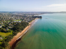 Aerial Shots Of Beachfront Property In Red Beach, New Zealand
