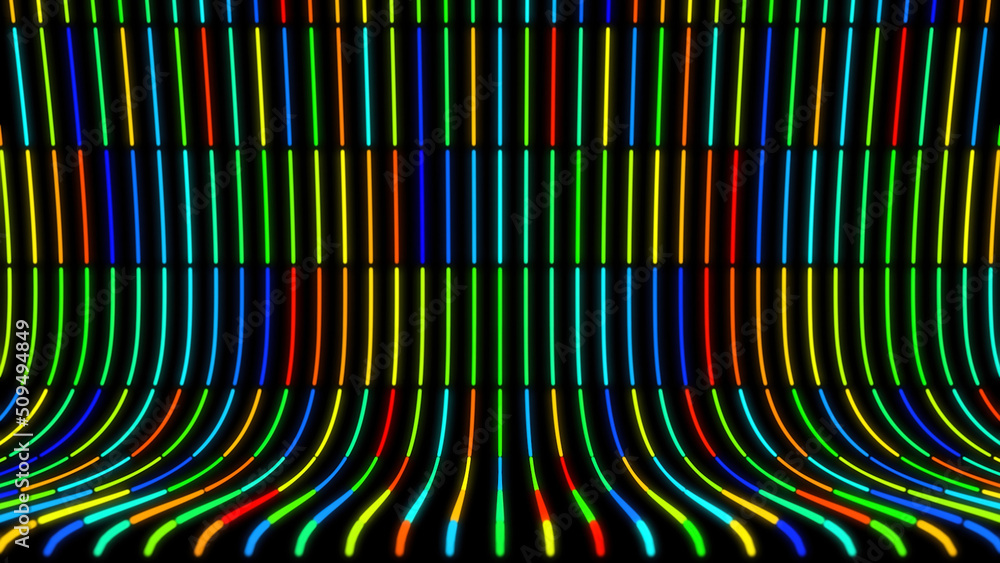 Ilustrace Abstract curved background with moving neon colored lines on ...