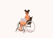 © simplehappyart - One Smiling Black Girl With Laptop Sitting In A Wheelchair. Full Length. Character, Cartoon.