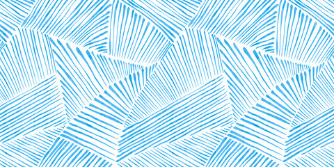 Seamless Abstract playful hand drawn fine line watercolor stripes rolling hills landscape pattern in indigo blue and white. Baby boy or nautical theme. High resolution textile texture background..