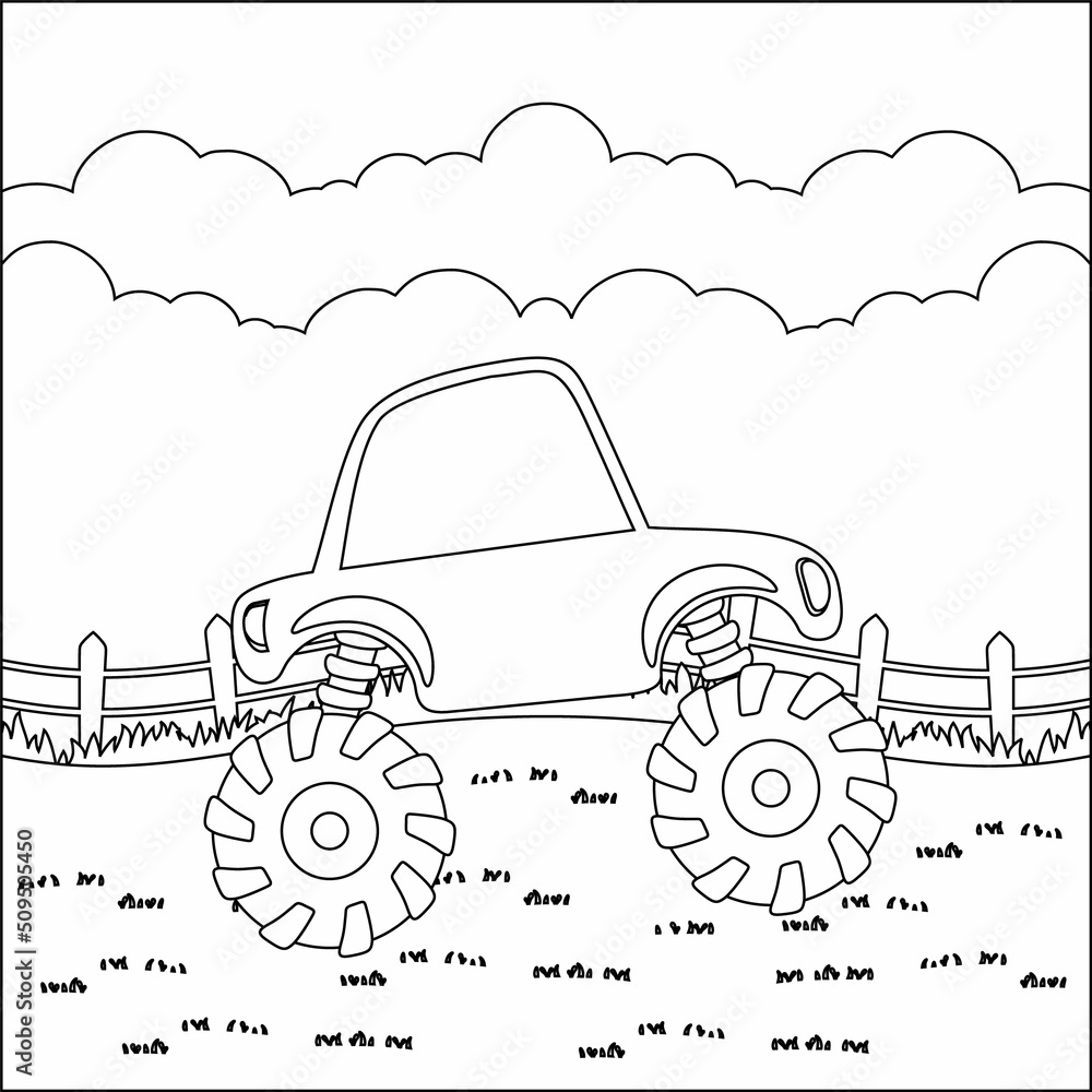 cartoon funny off road vector truck - isolated coloring page, Childish ...
