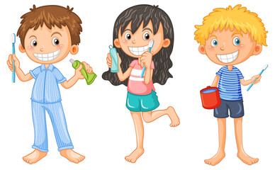 Sticker - Set of children cartoon character with dental care