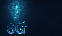 6G Technology Concept. Modern City And Telecommunication Tower  Network Connection Concept. Global Connection And Internet Network Concept, New Generation Networks. Vector Design