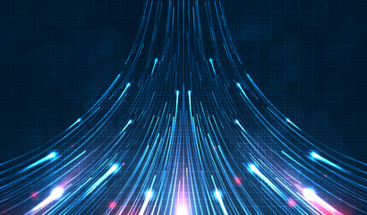 Blue light streak, fiber optic, speed line, futuristic background for 5g or 6g technology wireless data transmission, high-speed internet in abstract. internet network concept. vector design