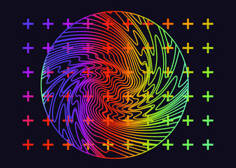 Wall Mural - holographic circle with pattern of glitched and distorted lines. trendy logotype template.