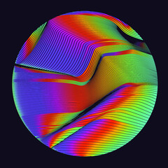 Wall Mural - holographic circle with pattern of glitched and distorted lines. trendy logotype template.