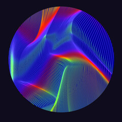 Poster - Holographic circle with pattern of glitched and distorted lines. Trendy logotype template.