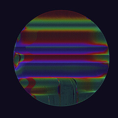 Wall Mural - holographic circle with pattern of glitched and distorted lines. trendy logotype template.