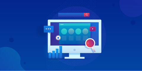 Wall Mural - information technology seo optimization with business analytics, website data report, digital market