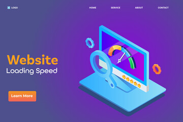 Wall Mural - website loading speed - seo analytics software technology - isometric design landing page template.