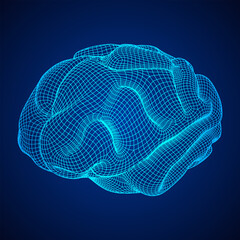 brain. low poly abstract digital human brain. wireframe illustration.