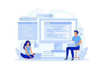 programmer concept. idea of coding, testing and writing program