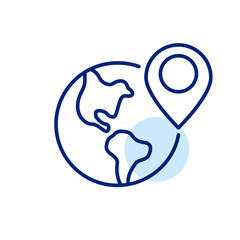 Location map pointer on the globe. Pixel perfect, editable stroke line art icon