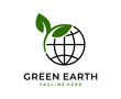 © bequeen - green earth logo design with tree leaf globe vector icon design template