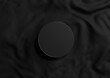 Black, dark gray, black and white 3D rendering minimal product display top view flat lay circle podium or stand with gold line on wavy textile for luxury cosmetic product photography from above