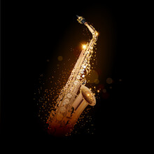 Beautiful Night Jazz With Realistic Golden Saxophone And Glitter