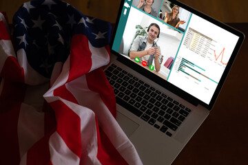 Wall Mural - Video Call Chatting Communication Concept. flag of the usa