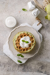 Wall Mural - zucchini waffles with sour cream