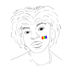 concept portrait black people line art painted the rainbow flag or pride on face vector illustration 