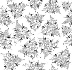 Wall Mural - Decorative handwritten vector seamless pattern with beautiful ornamental flowers