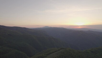 Wall Mural - Panoramic landscape view of beautiful sunset in Central Balkan mountain, Bulgaria