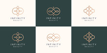 Set Of Infinity And Beauty Logo. Creative Minimalist  Beauty Logo Set Design, Logo For Cosmetic, Fashion, Feminine Infinity.