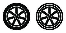 Two Black Vector Tires With Disks And Bolts