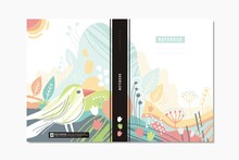 Notebook Cover Design With Colorful Landscape And Bird. Vector Template Design Perfect For Notebooks, Planners, Brochures Or Catalogs.