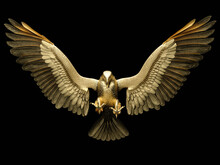 Statue Of A Golden Eagle Spreading Its Wings.Front View. 3D Illustration.
