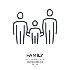 Wall Mural - family editable stroke outline icon isolated on white background flat vector illustration. pixel per