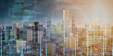 Wall Mural - smart city with network and communication connection - 3d rendering