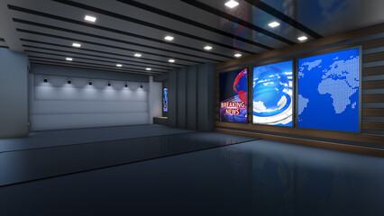 Wall Mural - 3D Virtual TV Studio News, Backdrop For TV Shows .TV On Wall.3D Virtual News Studio Background, Loop	